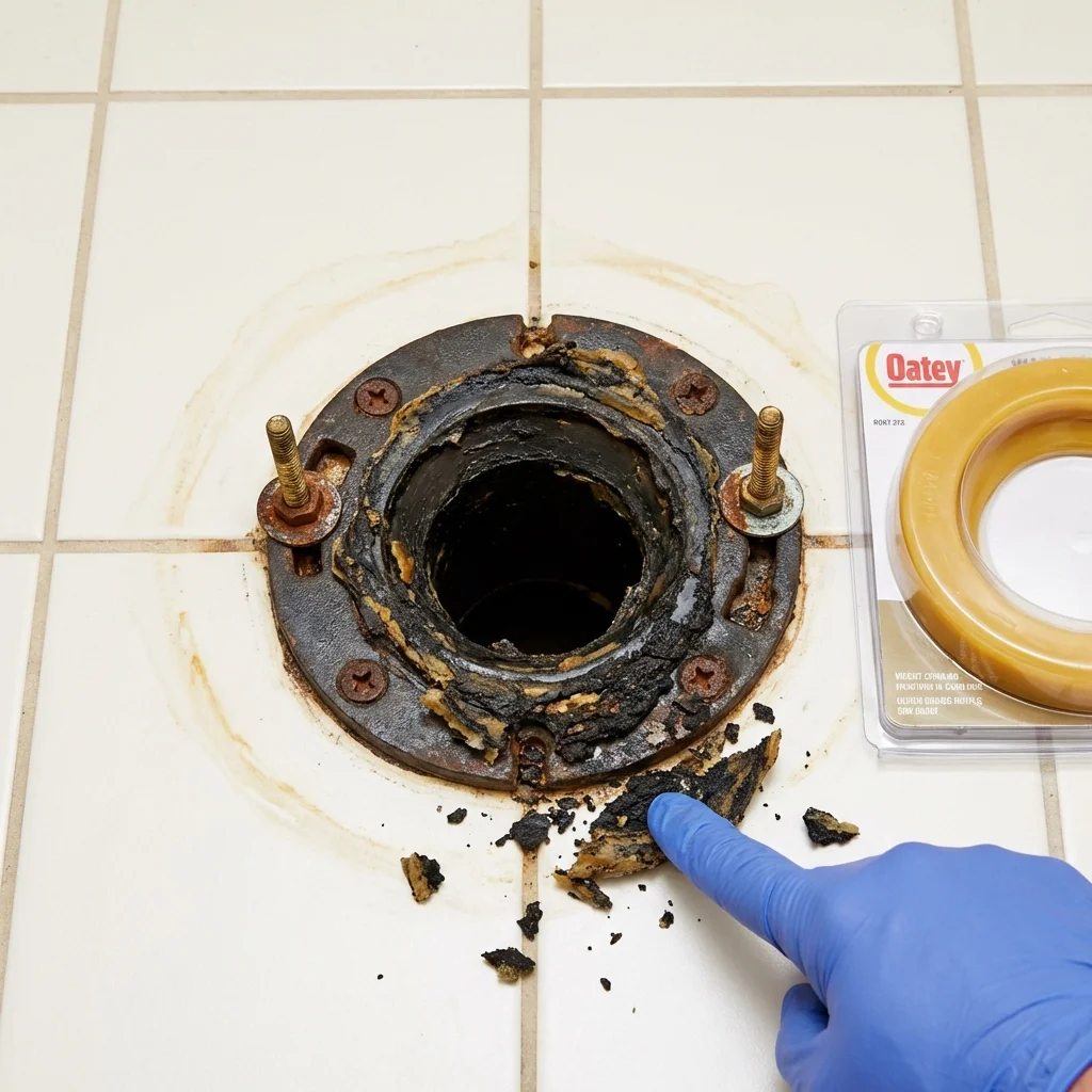 Failed wax ring showing water seepage at the base of a toilet in a Pasadena, CA home